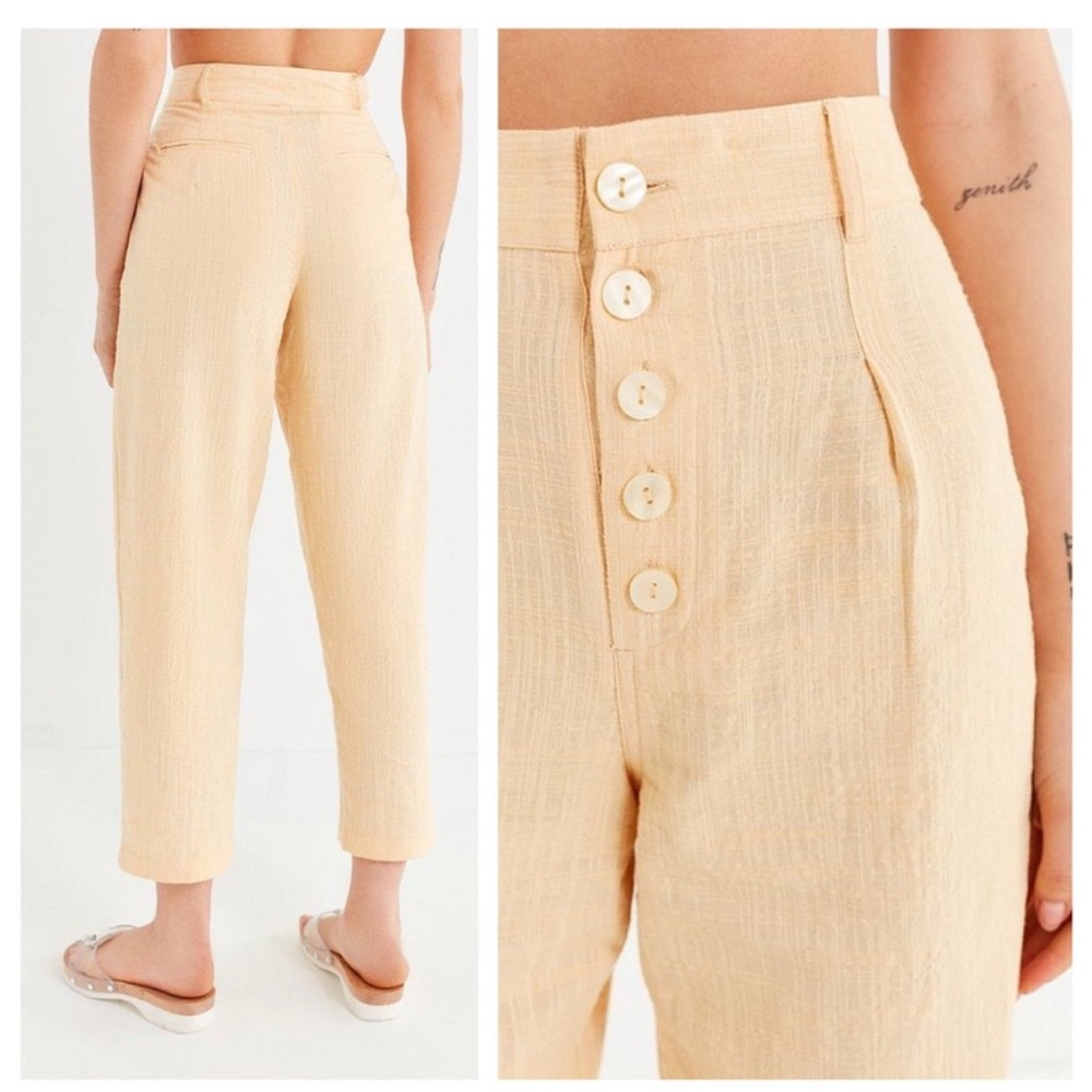 UO Linen Cotton Peach High Waisted Crop Pants
